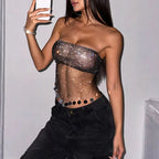 Women's Clubwear Tops, metallic mesh, perfect for nightlife events