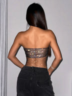 Women's Clubwear Tops in black fishnet, perfect for nightlife events