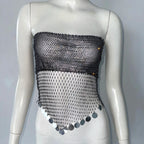 Women's Clubwear Tops, black mesh design, perfect for nighttime outings