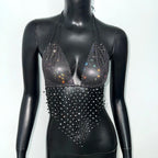 Women's Clubwear Tops in black with rhinestone embellishments for nightlife events