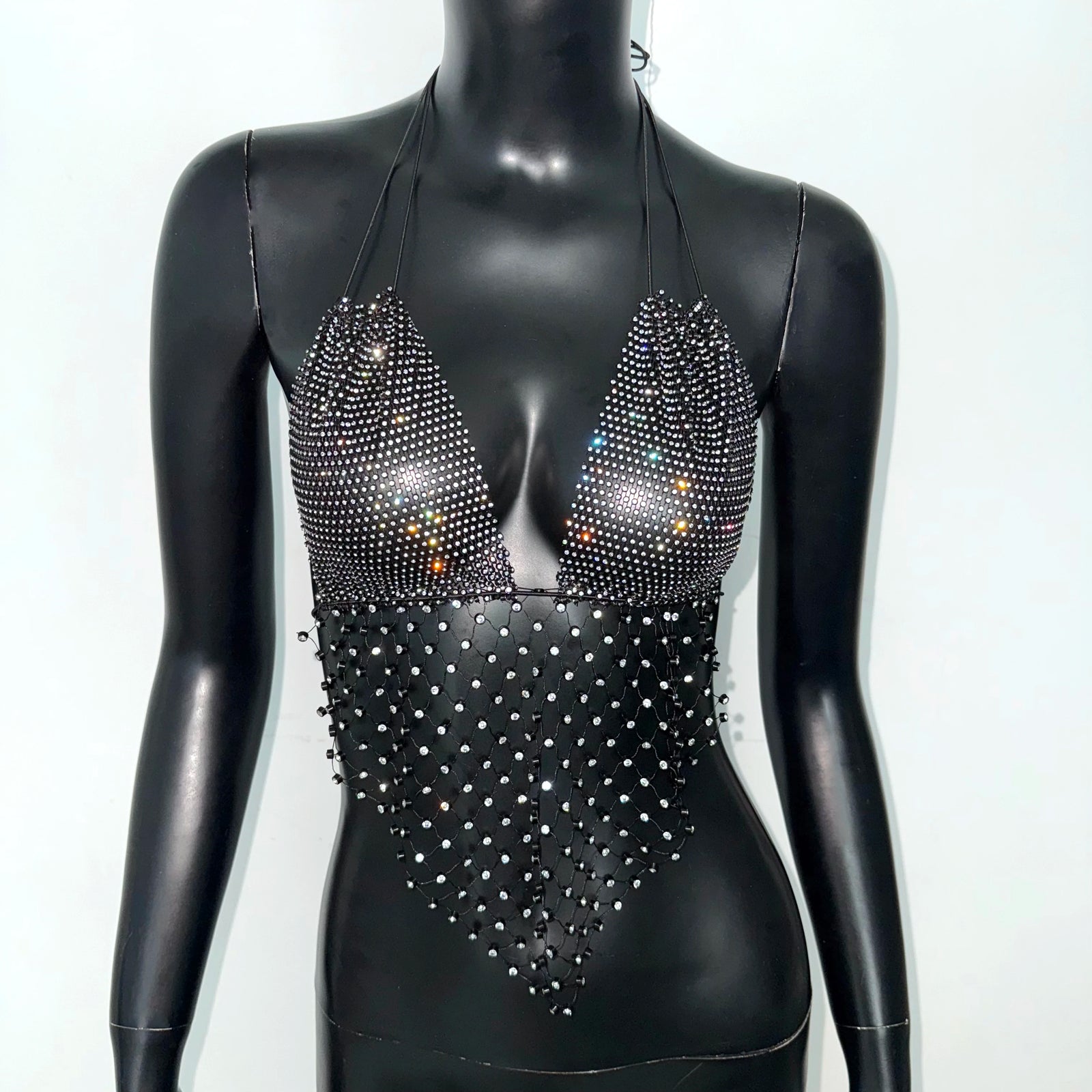 Women's Clubwear Tops in black with rhinestone embellishments for nightlife events