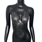 Women's Clubwear Tops in black, rhinestone embellished for parties