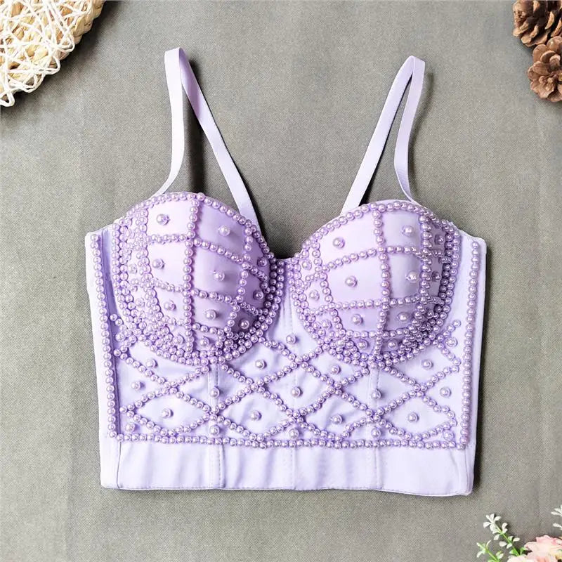 Women's Clubwear Tops, lavender crop top with beads for stylish nights