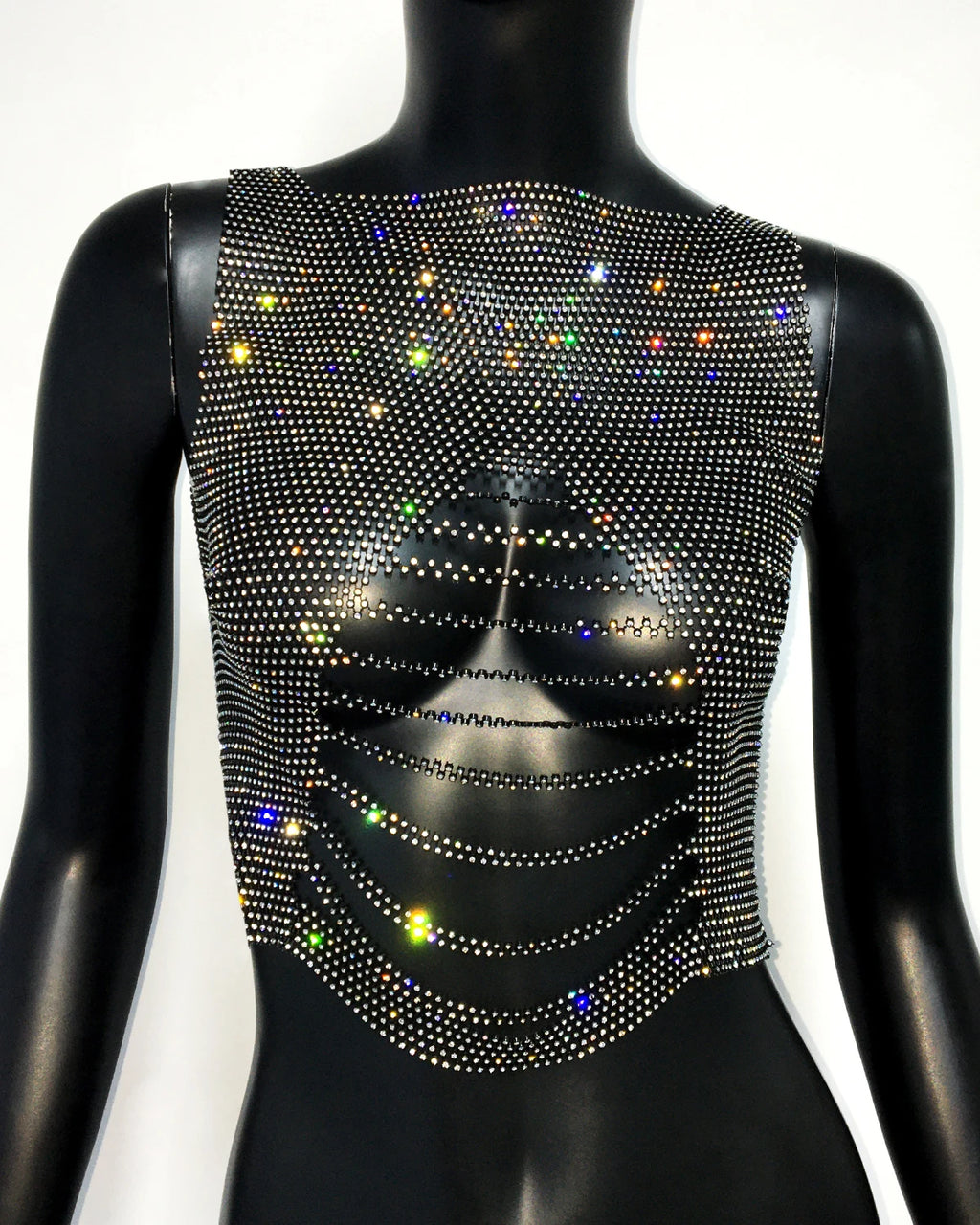 Women's Clubwear Tops, sparkling black mesh for nightlife events