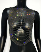Women's Clubwear Tops, sparkling black mesh for nightlife events