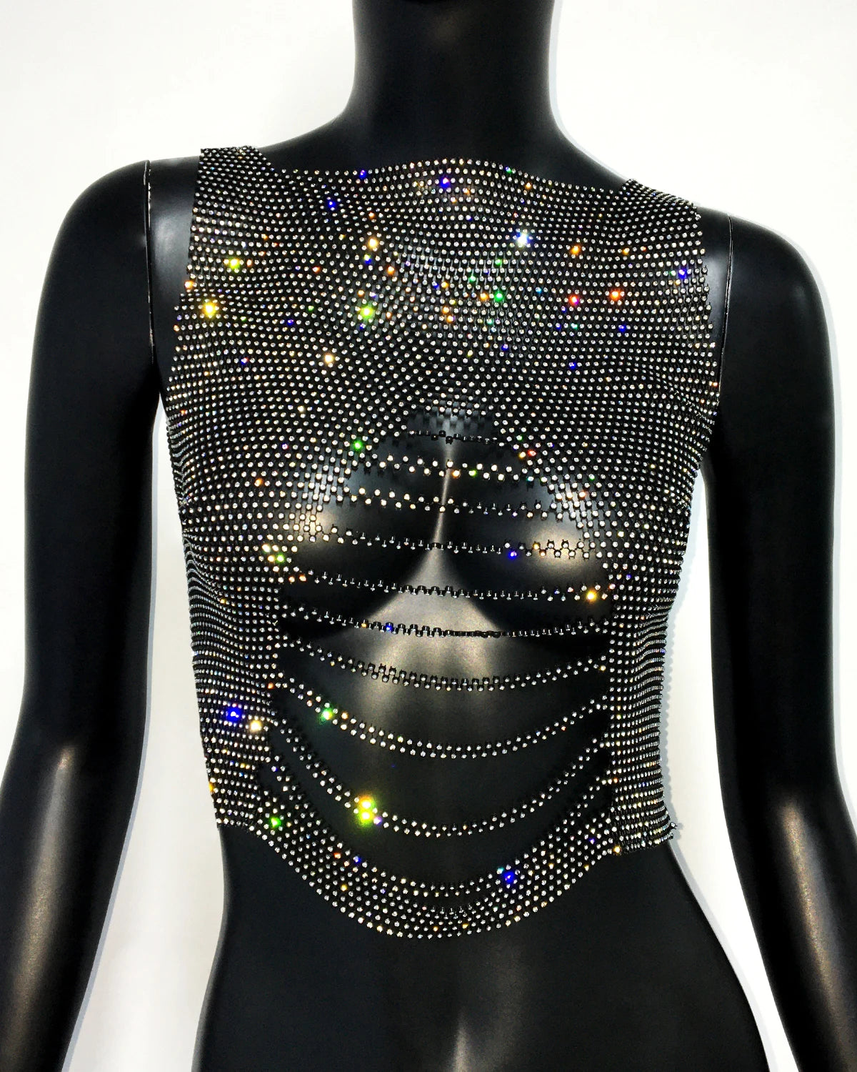 Women's Clubwear Tops, sparkling black mesh for nightlife events
