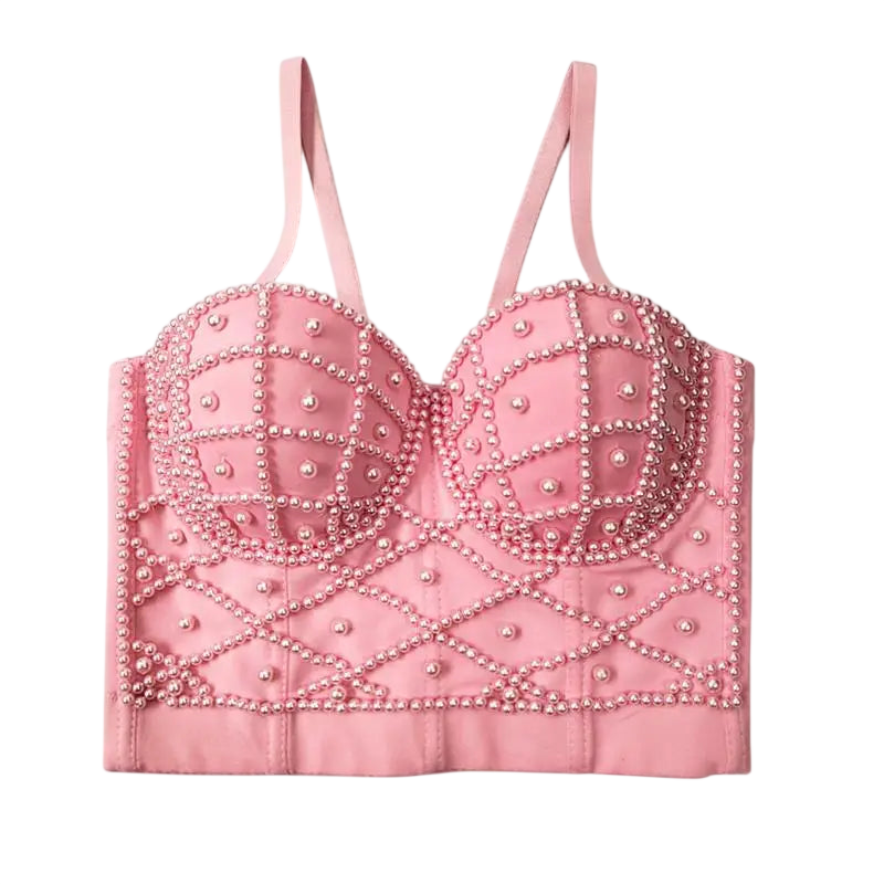 Women's Clubwear Tops - Pink Beaded Corset Style