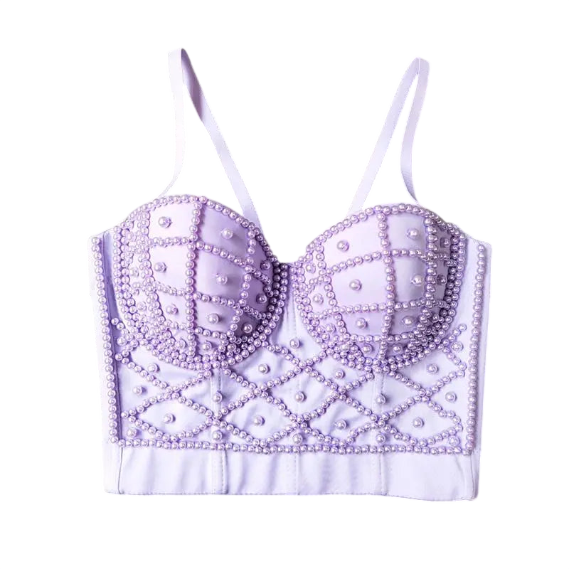 Women's Clubwear Tops - Pink Beaded Corset Style
