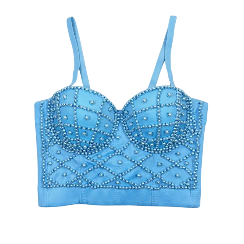 Women's Clubwear Tops - Pink Beaded Corset Style
