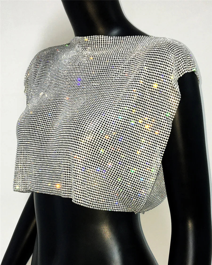 Women's Clubwear Tops in silver mesh, perfect for nightlife events