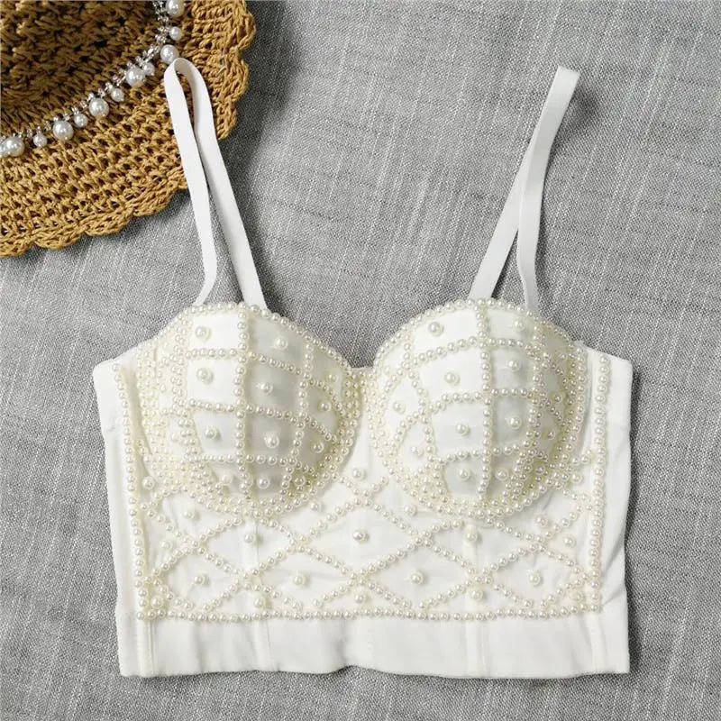 Women's Clubwear Tops in white with pearl embellishments for stylish nights out
