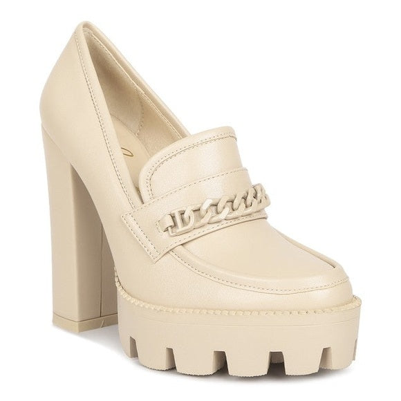 Rag Company womens colorful platform loafers beige chunky heel with chain detail