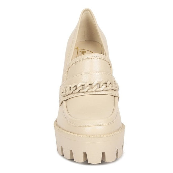Rag Company womens colorful platform loafers in beige with chunky sole and chain detail