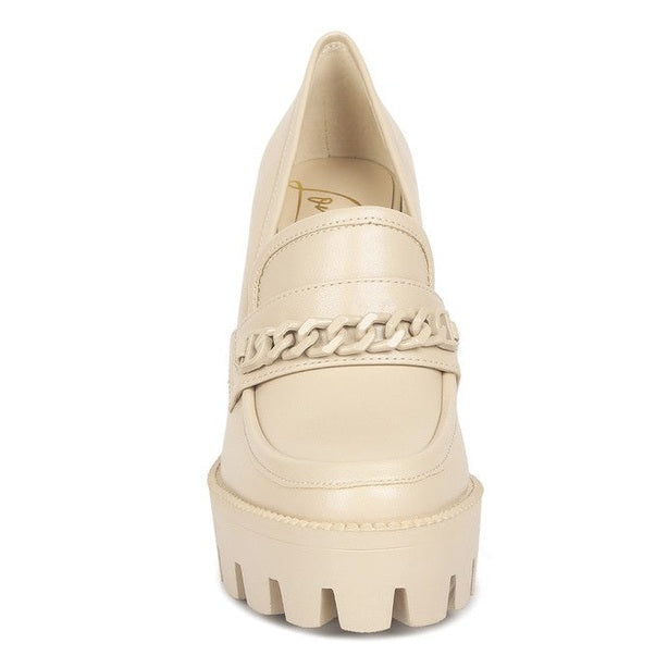 Rag Company womens colorful platform loafers in beige with chunky sole and chain detail