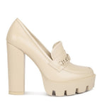 Rag Company womens colorful platform loafers with chunky high heels and beige leather design