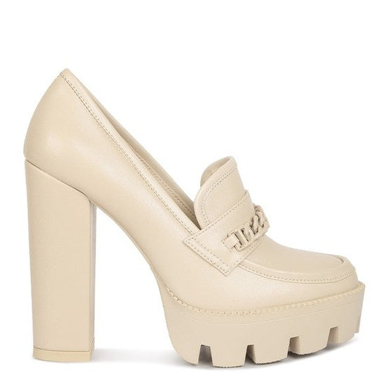 Rag Company womens colorful platform loafers with chunky high heels and beige leather design