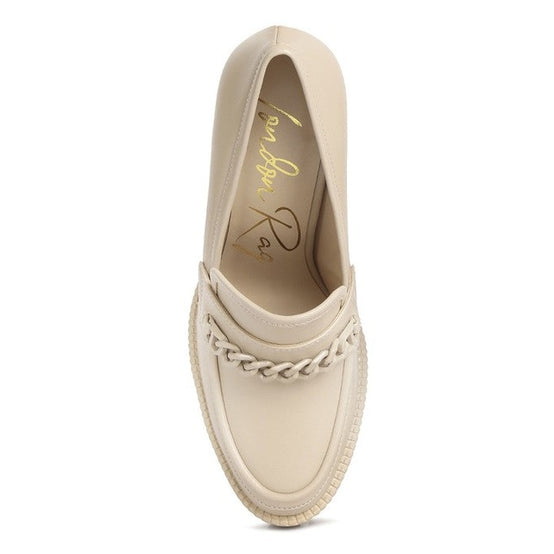 Rag Company womens colorful platform loafers beige leather heels with chain detail