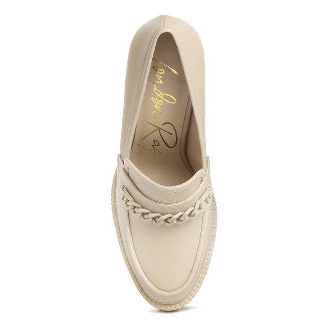 Rag Company womens colorful platform loafers beige leather heels with chain detail