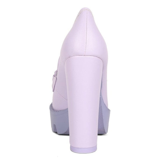 Rag Company womens colorful platform loafers in light purple with chunky high heels