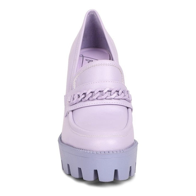 Rag Company womens colorful platform loafers in light purple with chunky sole and chain detail