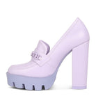 Rag Company womens colorful platform loafers in light purple with chunky high heel and chain detail