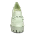 Rag Company womens colorful platform loafers in light green with chunky chain detail and thick sole