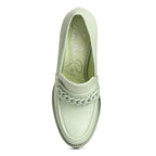 Rag Company womens colorful platform loafers in light green with chain detail and cushioned insole
