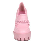 Rag Company womens colorful platform loafers in pink with chunky sole and chain detail