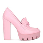 Rag Company womens colorful platform loafers in pink with high block heel and chunky sole