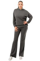 VacationGrabs womens comfy travel tracksuit in dark gray with hoodie and wide-leg pants