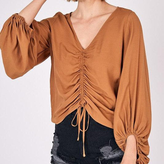 Women's Shirts Womens Contemporary Front Tie Shirring Top