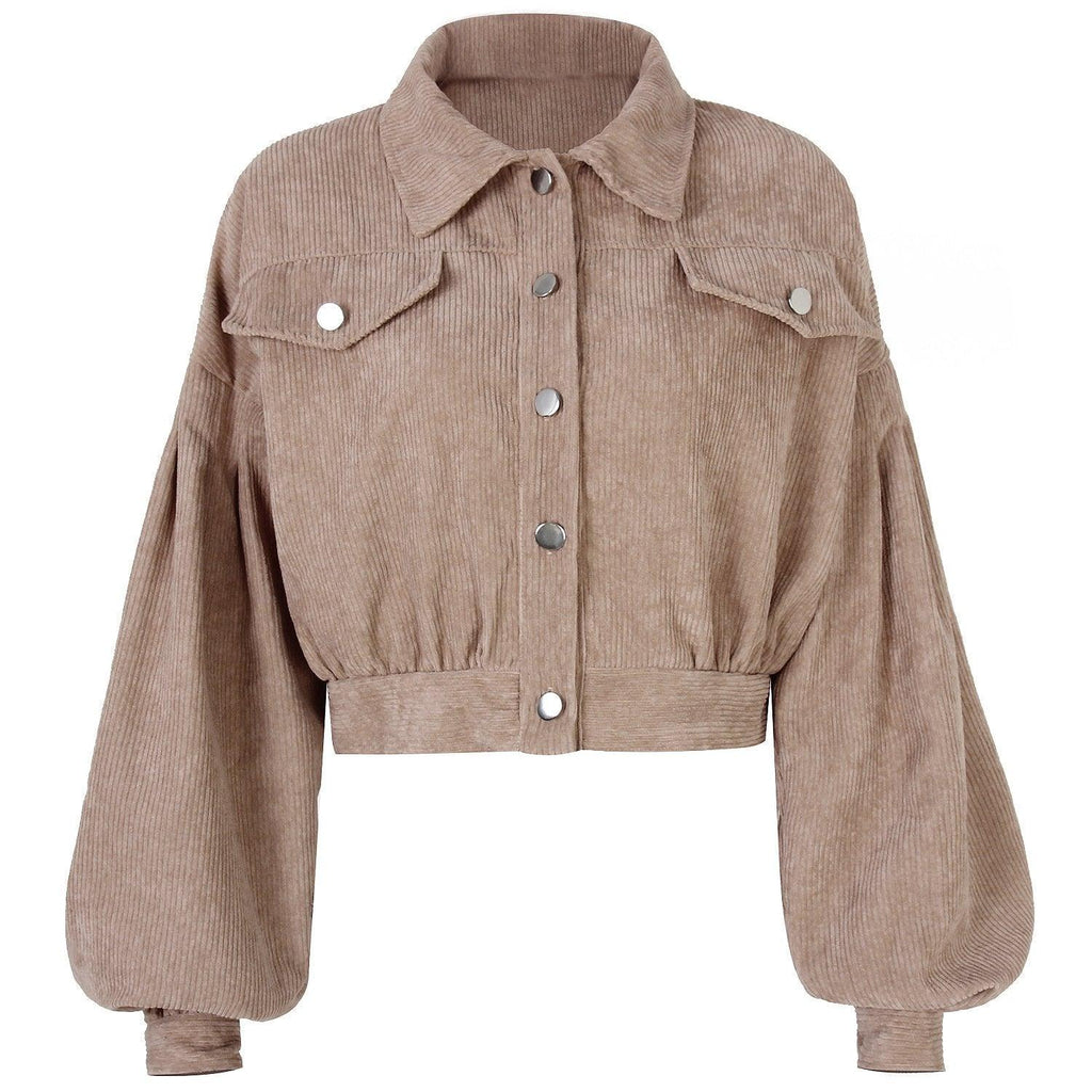 Women's Coats & Jackets Womens Corduroy Lantern Sleeve Jacket Waist Length