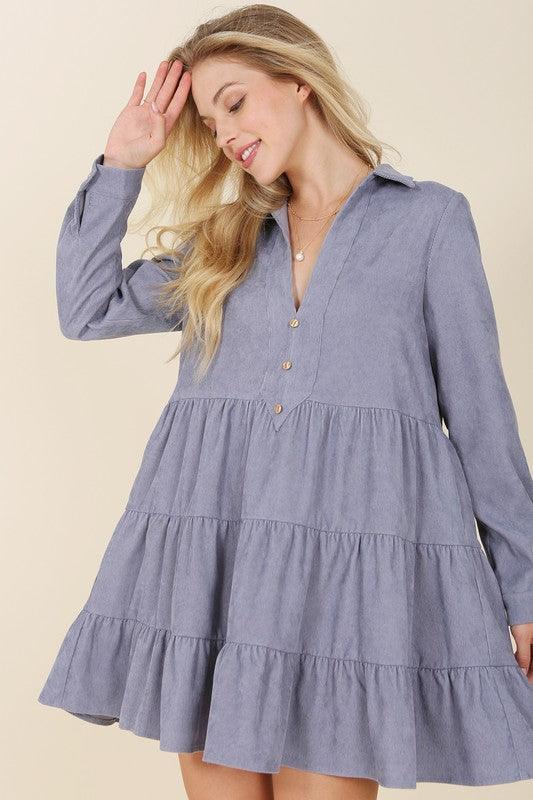 Women's Dresses Womens Corduroy Tiered Dress In Blue Or Rust