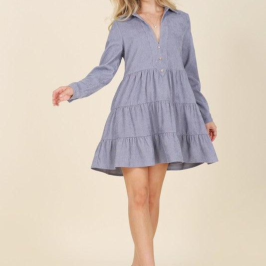 Women's Dresses Womens Corduroy Tiered Dress In Blue Or Rust