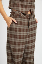Women's Pants Womens Dark Brown Plaid High Waist Trouser Pants