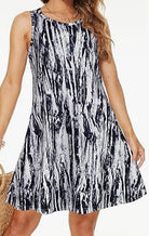 Women's digital printed beach dress in black and white, perfect for a day at the beach