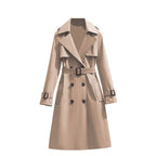 SHOMICOBOUTIQUE women's double-breasted trench coat in light beige with a stylish belt and pockets