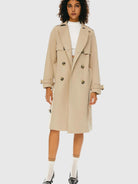 SHOMICOBOUTIQUE women's double-breasted trench coat in beige with stylish belted design
