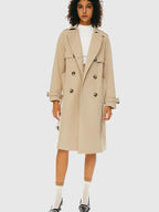 SHOMICOBOUTIQUE women's double-breasted trench coat in beige with stylish belted design