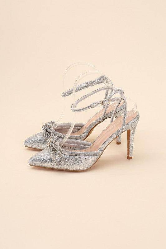 Silver Sparkling Pointed Toe Heels from Top Guy Footwear, perfect womens dress shoes for formal occasions