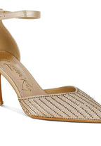Women's embellished sandals in nude with sparkling rhinestone details