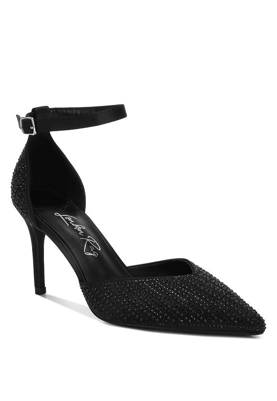 Rag Company women's embellished sandals with black glitter and ankle strap