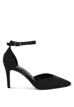 Women's embellished sandals in black with ankle strap for elegant occasions