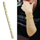 Gold women's fashion bracelets vacation with a unique link design worn on a stylish wrist