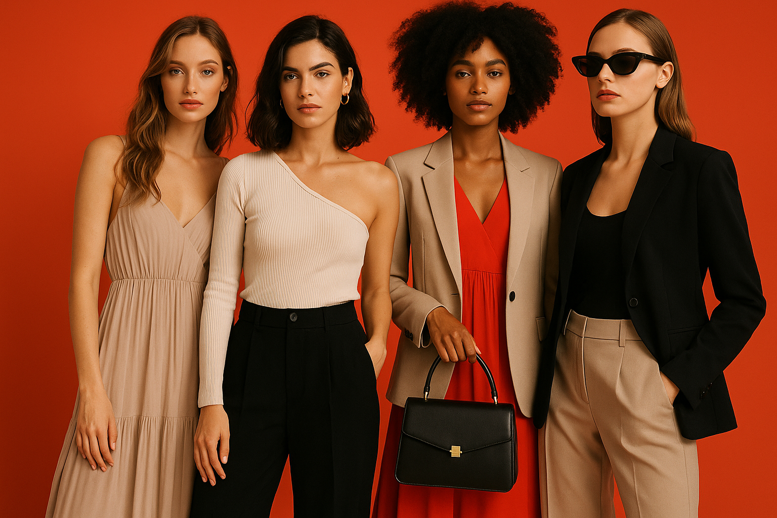 womens fashion with bold poppy background color