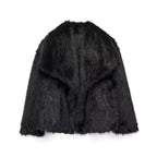 Stylish women's faux fur coat in black with a luxurious, soft texture for elegant outfits