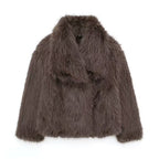 SHOMICOBOUTIQUE women's faux fur coat in brown with a stylish oversized design