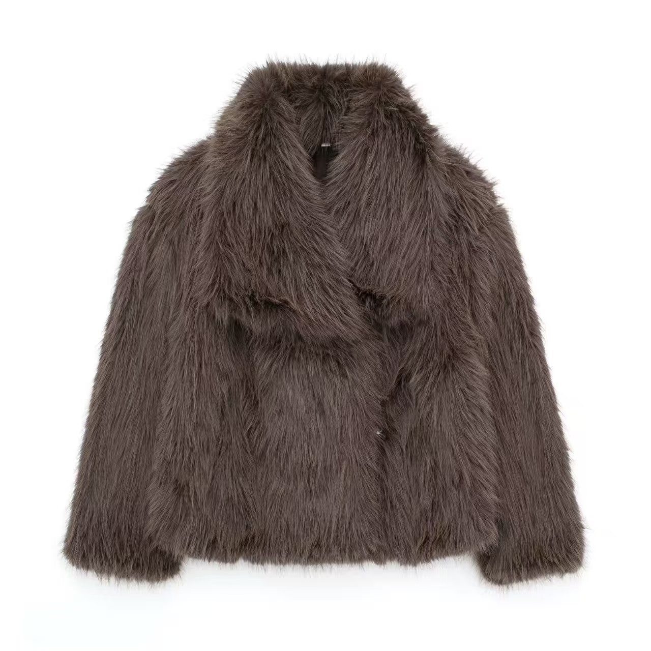 SHOMICOBOUTIQUE women's faux fur coat in brown with a stylish oversized design