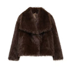 Cozy women's faux fur coat in dark brown, perfect for stylish winter outfits
