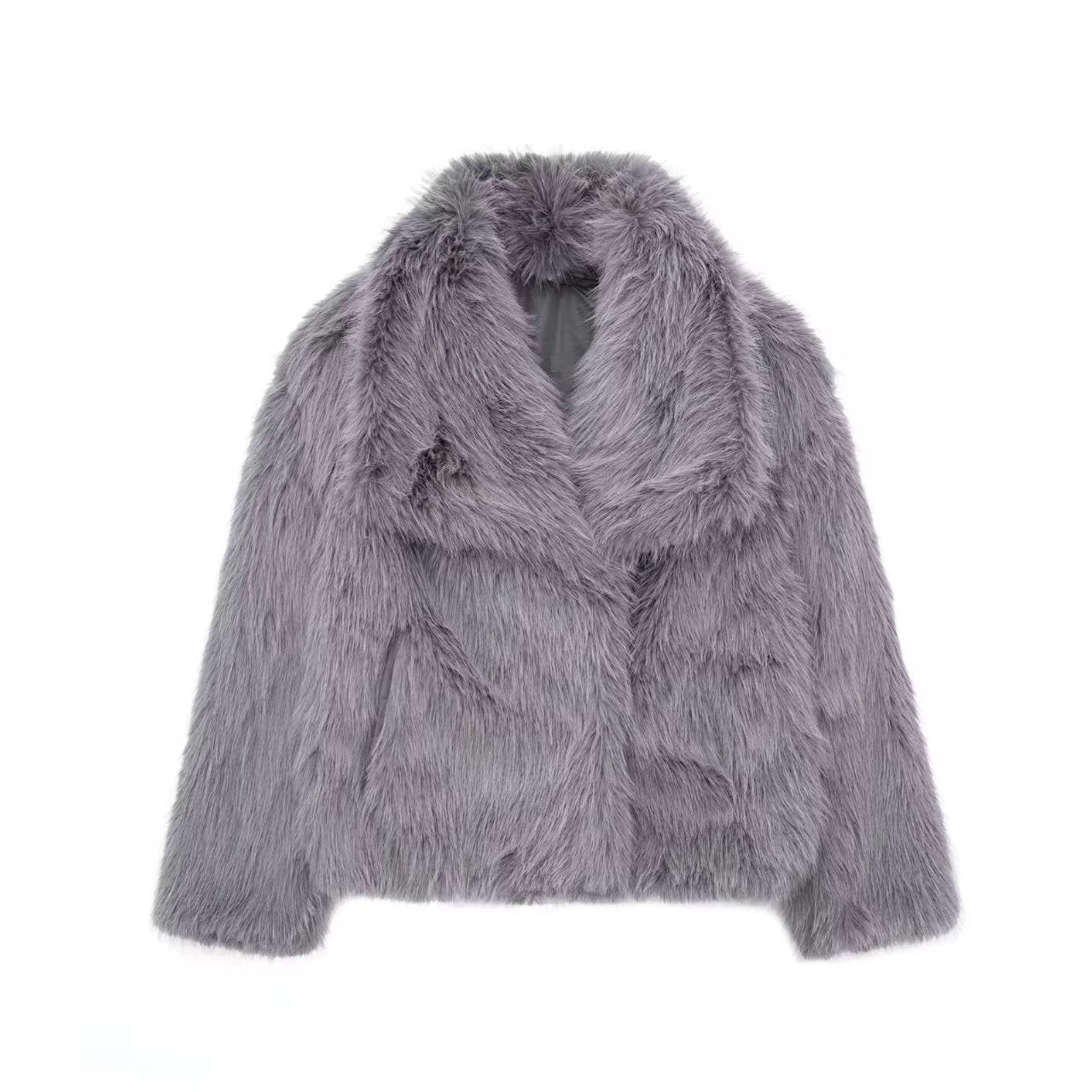 Women's faux fur coat in grey with a stylish and cozy design for winter wear